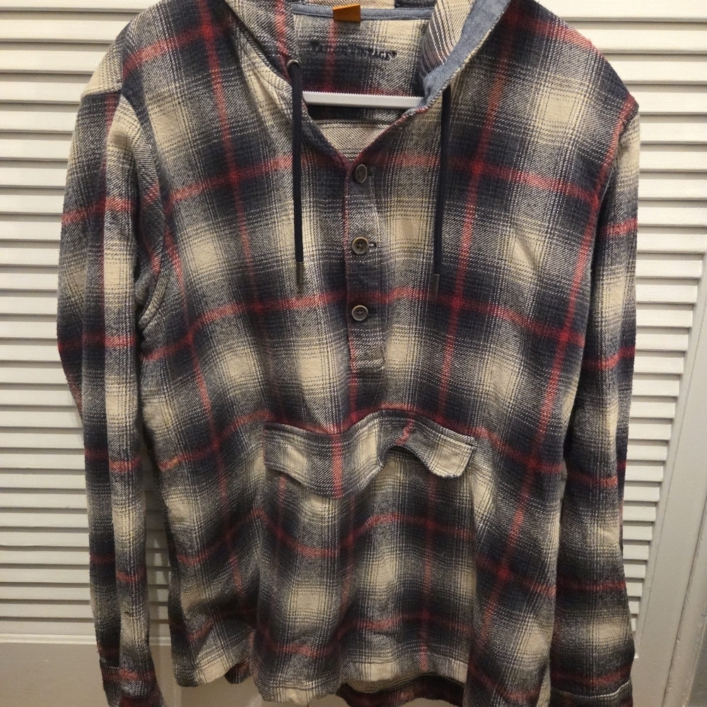 Tailor Vintage Plaid Hoodie - Red, Blue, Cream, Size Large